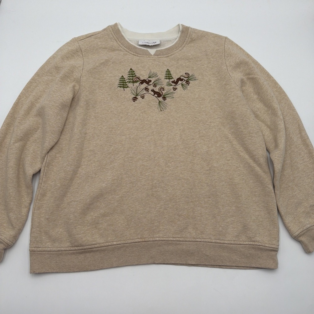 Vintage Embroidered Squirrel Pine Tree Sweatshirt Oatmeal Beige Large? Nature